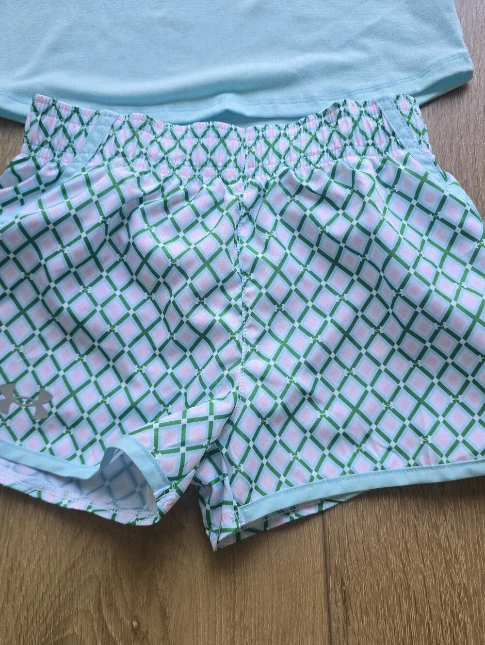 Under Armour Girls 2 Piece Outfit Set Blue Logo T-Shirt Printed Short 2t 5 6